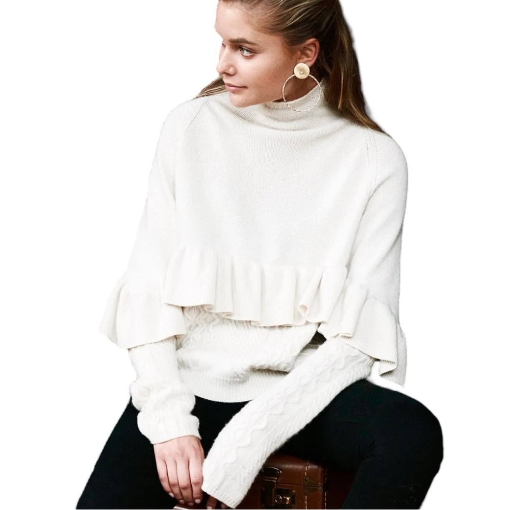 NAADAM Volta Ruffle Mock Neck Cable Pullover